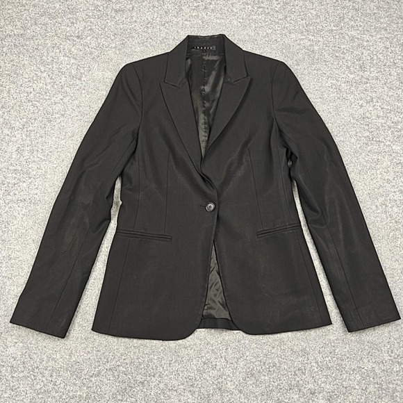 Theory Jackets & Blazers - Theory Blazer Womens 2 Black Wool One Button Lined Tailored Jacket Workwear